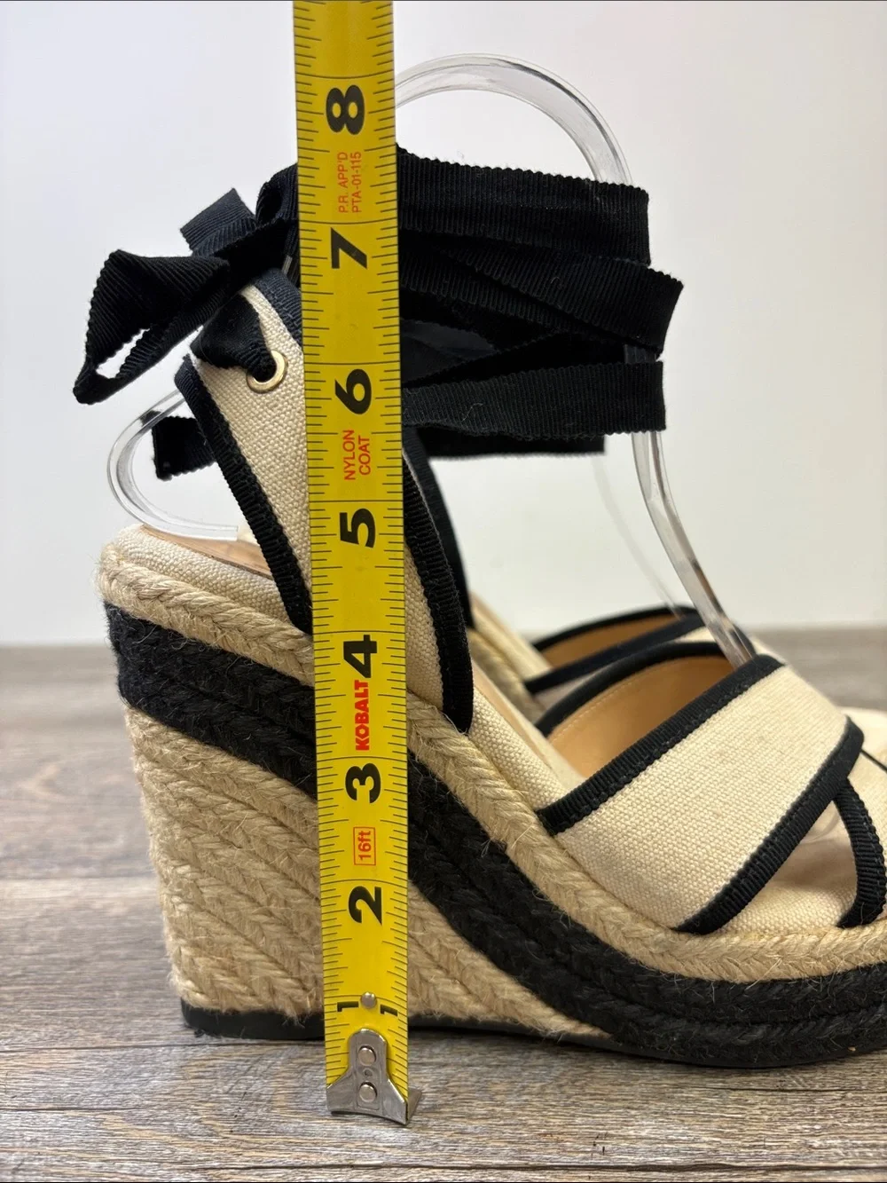 Castañer Canvas Espadrille Wedge Sandals Black Ivory Ankle Tie Size 38